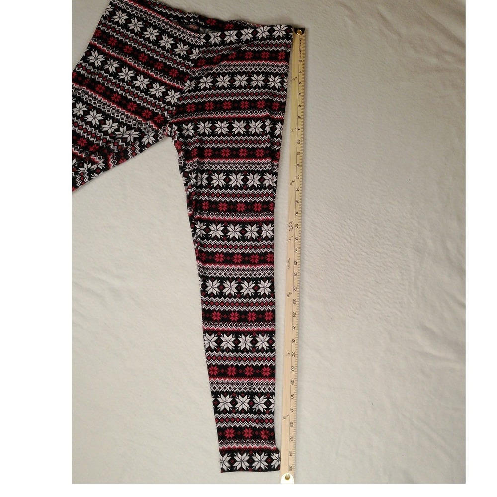 flirtitude active leggings fair isle snowflake print black red white size L - Picture 6 of 6